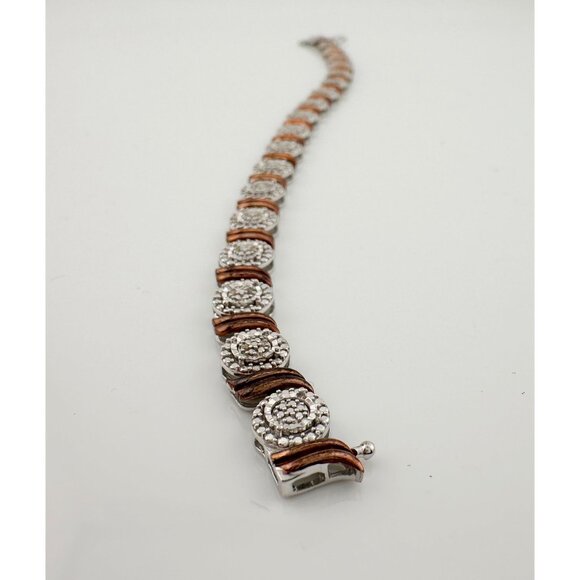 Beautiful Rose Gold Overlaying Sterling Silver Diamond Bracelet - Picture 5 of 14